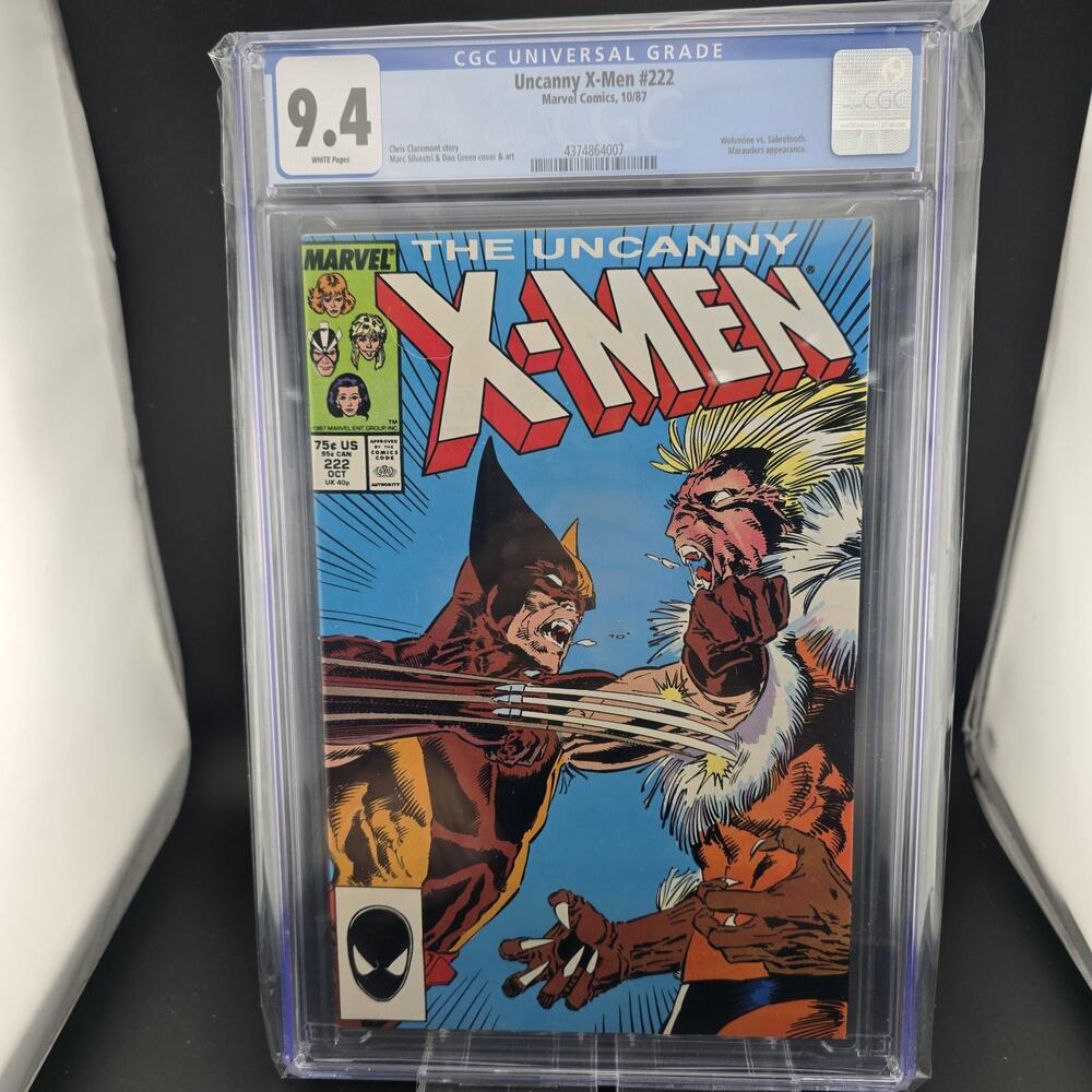 Uncanny X-Men #222 CGC 9.4 White Pages Wolverine vs Sabretooth Marvel 1987